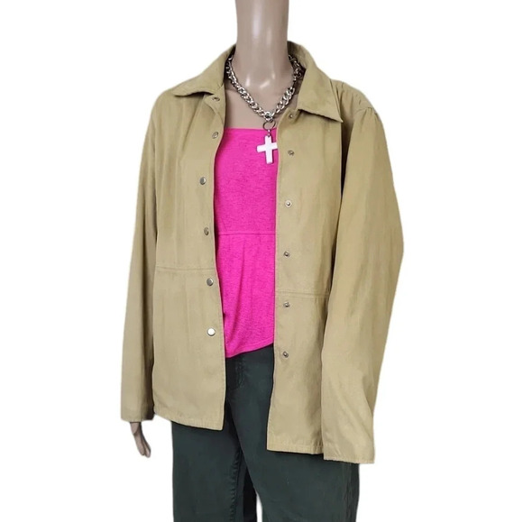 Outbrook Tan Rain Coat Large 12-14 Snap Button Front - Picture 1 of 7